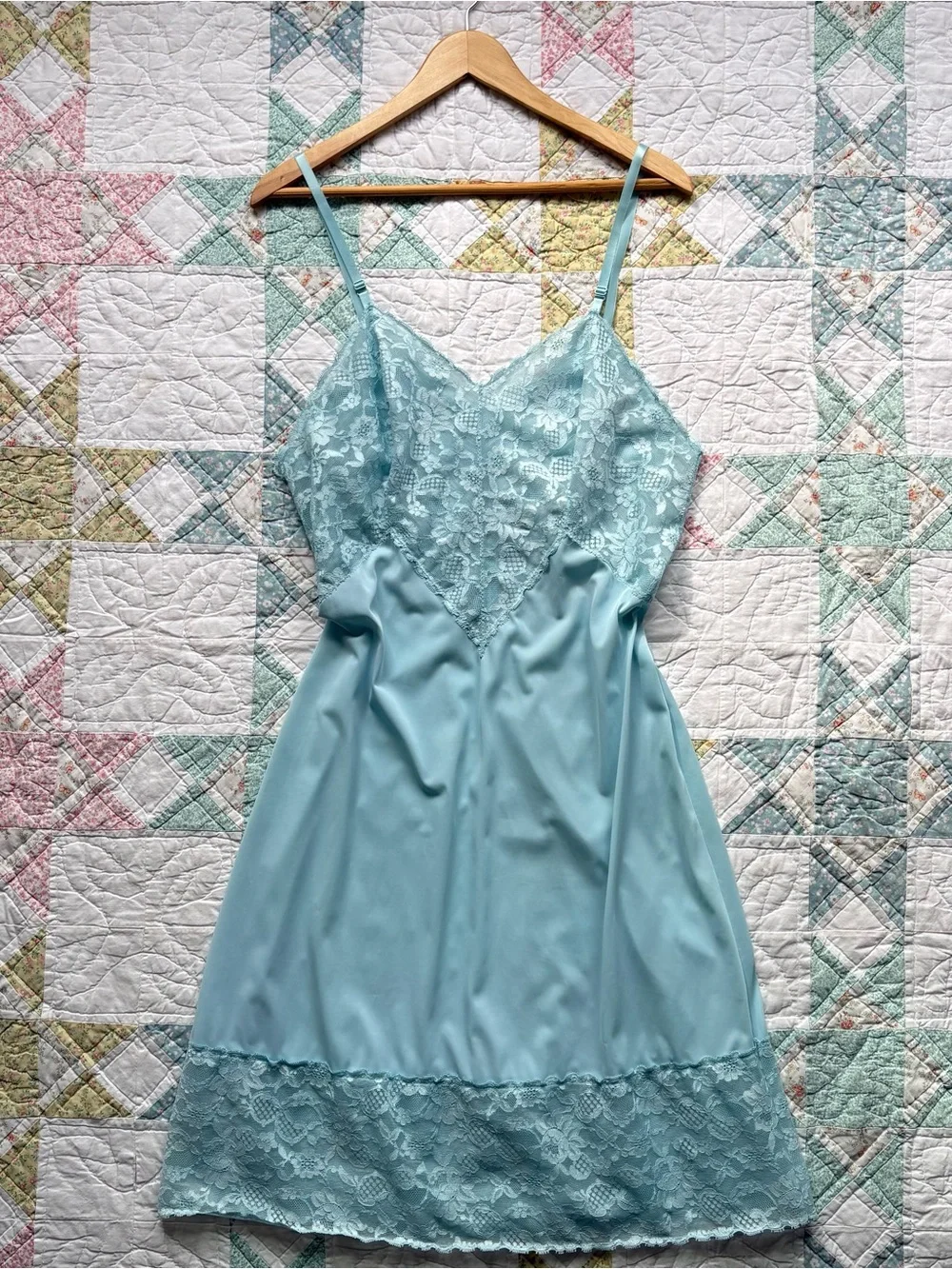 Vintage Light Blue Lace Slip Dress Large Vanity Fairy Dainty Cottagecore USA - Picture 14 of 14